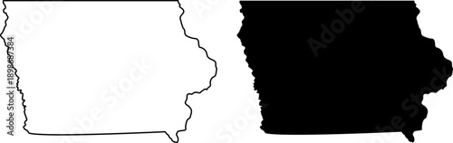 Iowa State Outline and Silhouette Map