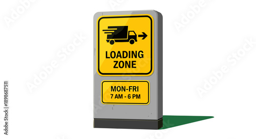 Yellow Loading Zone Sign Isolated on Transparent Background: Delivery Truck Parking Regulation for Commercial Shipping and Distribution, Time Restriction Notice
