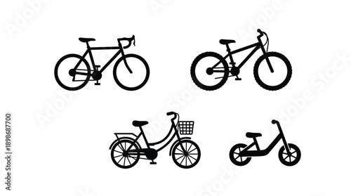 Four bicycle outlines arranged on a white background a simple silhouette