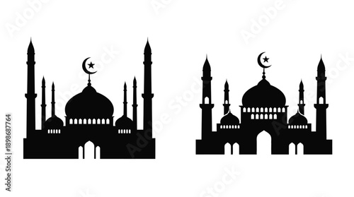 Two islamic mosque designs in black a distinctive silhouette