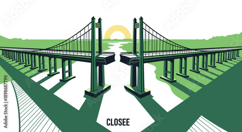 Vector Bridge Illustration: Infrastructure, Transportation, and Connection Concept, Abstract Green Design, Engineering Symbol, isolated on transparent background