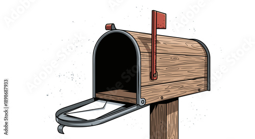 Whimsical Cartoon Mailbox Vector with Letter - Nostalgic Communication Symbol, Isolated on Transparent Background. Rustic Delivery Concept.