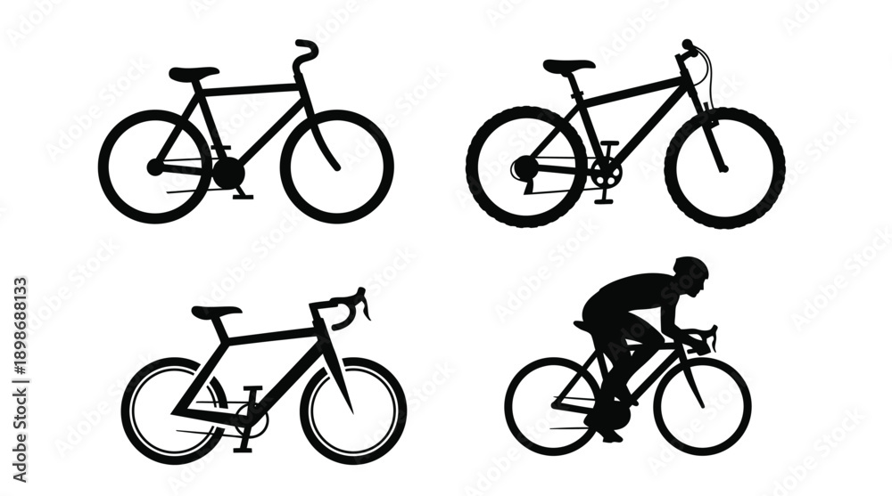 Obraz premium Four black bicycle silhouettes in varying positions a distinct style silhouette