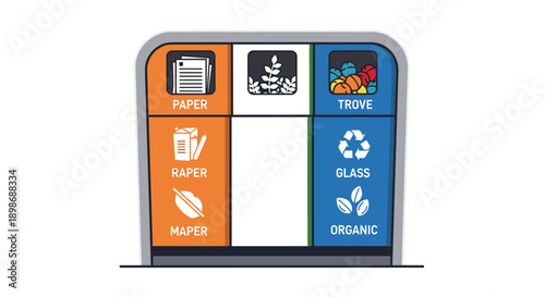 Colorful Recycling Bins Vector Illustration: Paper, Plastic, Glass & Organic Waste Segregation for Eco-Friendly Lifestyle, isolated on transparent background.