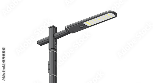 LED Street Light Vector Illustration: Modern Outdoor Lighting Fixture, Luminaire for Urban Landscape Design, Realistic Cartoon Style, Isolated on Transparent Background.