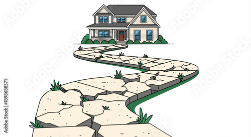 Dream Home Illustration: Winding Stone Path Leading to Suburban House, Vector Graphic for Real Estate Concepts, Cartoon Style, Isolated on transparent background