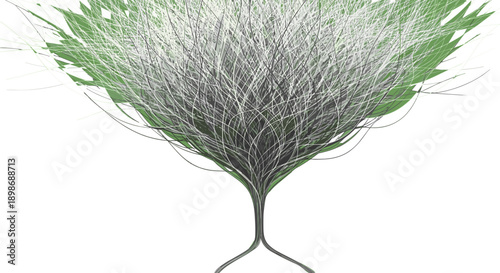 Neural Network Connection: Abstract Data Flow Tree with Tangled White Wires, Information Stream Concept, Isolated on transparent background. Future Tech Visualization