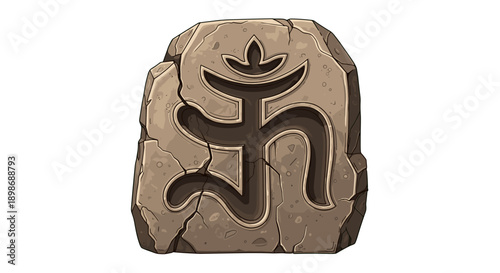 Ancient Stone Tablet with Engraved Mystic Symbol, Cartoon Style Isolated on transparent background, Ritual Object, Fantasy Game Prop, Vector Illustration