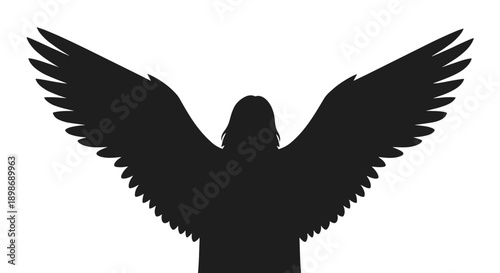 Angel Wings Silhouette Vector: Spiritual Freedom and Protection Design Element, Dark Angel, isolated on transparent background, Halloween Winged Figure Illustration