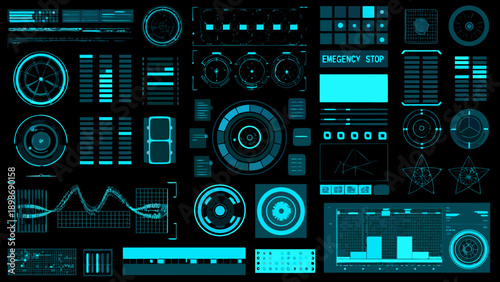 Futuristic interface elements arranged on a dark background