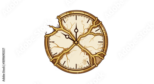 Broken Clock Vector Illustration: Concept of Time Management Failure, Lost Opportunity, Deadline, Aging, Isolated on Transparent Background. Cartoon Style Graphic.