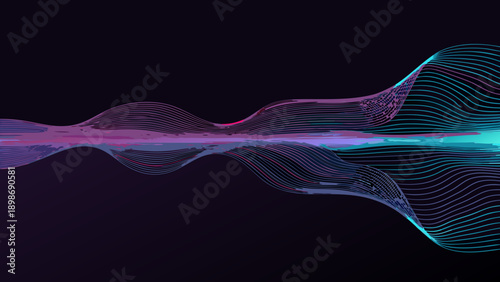 Abstract waveform visualization with vibrant blue and pink neon lines