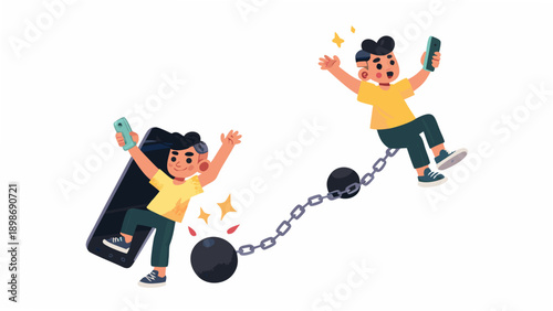 Two children break free from constraints with the aid of smartphones