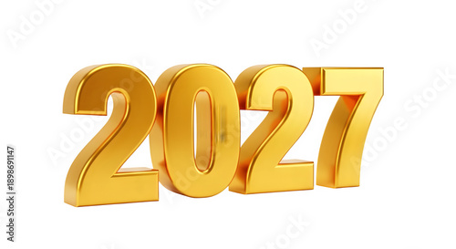 Golden 2027 isolated on transparent background happy new year