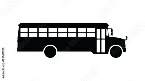 School bus silhouette. The image features a black and white silhouette of a school bus, showcasing its classic design.