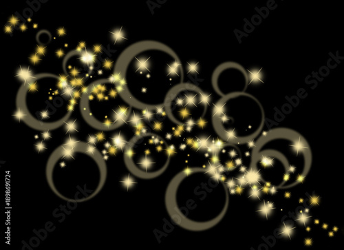 Gold shining glitter sparkling circles and stars on a transparent background. PNG file
