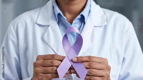 Doctor Holds Purple Ribbon