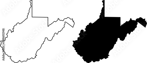 Photos Map of West Virginia in black and white outline