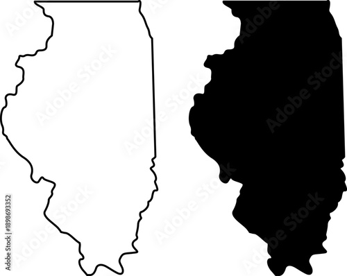 Black and white Illinois state map outline and silhouette