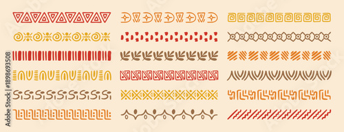 African tribal ethnic motive border doodle hand drawn style from geometrical shapes. boho scandinavian srtoke, traditional native decor.