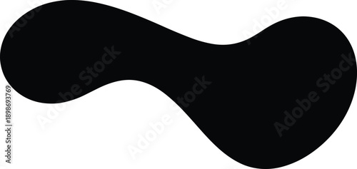 Abstract organic black amoeba shape with smooth curved contours and fluid symmetrical design on white background for modern art