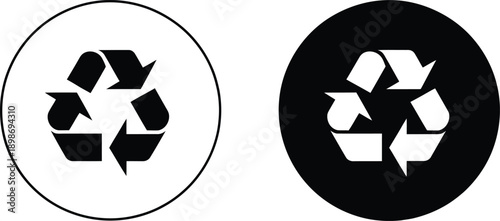 Two recycling symbols displayed in different colors and backgrounds