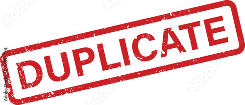 A red rubber stamp with the bold word DUPLICATE on a clean white surface