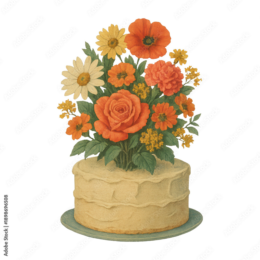 Fototapeta premium PNG Floral cake with vibrant flowers.