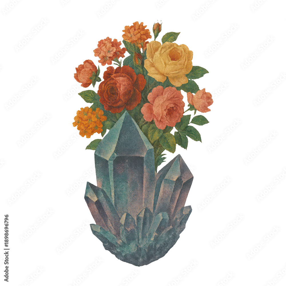 Fototapeta premium PNG Crystals and flowers art