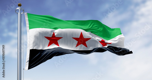 Close-up view of the Syria national flag waving in the wind