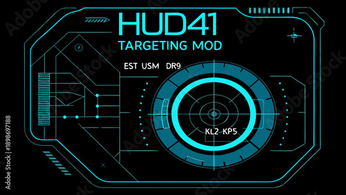 Futuristic hud41 targeting mod display with a circular crosshair and neon glow