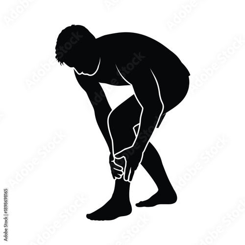 A silhouette of a person in a squatting position, possibly experiencing knee pain. isolated on white background, Vector, illustration