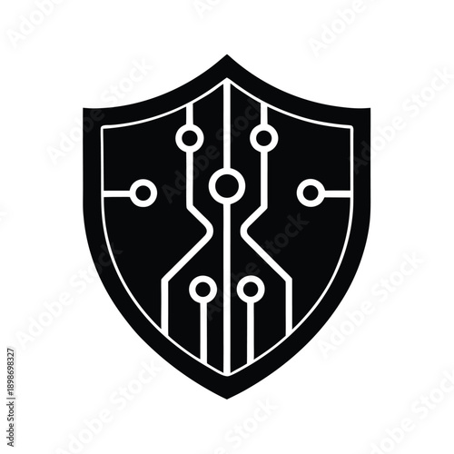 Digital Cybersecurity Shield Icon for Network Protection and Data Security