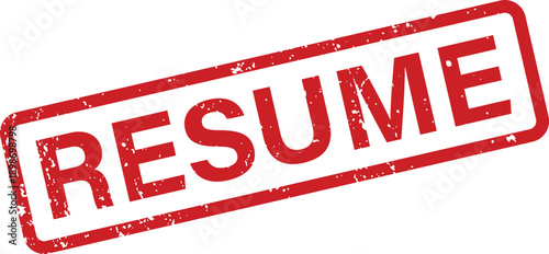 A red textured rubber stamp with the word RESUME on a clean white backdrop