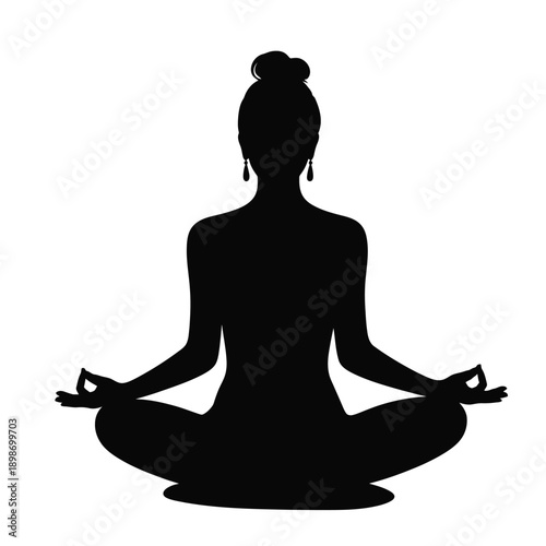 A serene silhouette of a person meditating in a cross-legged sitting position isolated on white background, Vector, illustration