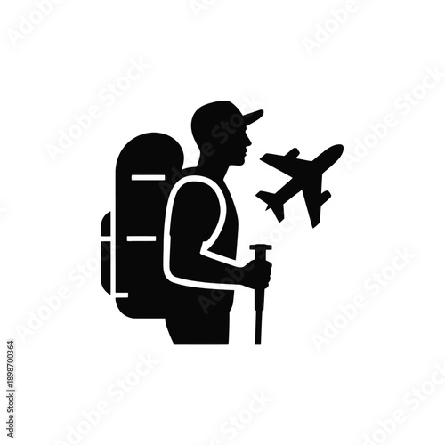 Traveler with backpack and boarding pass ready for an airplane adventure isolated on white background, Vector, illustration