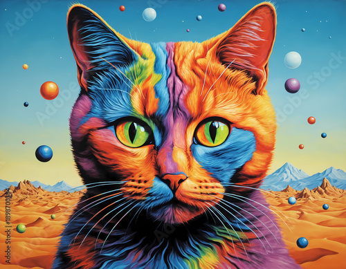 Surreal colorful cat