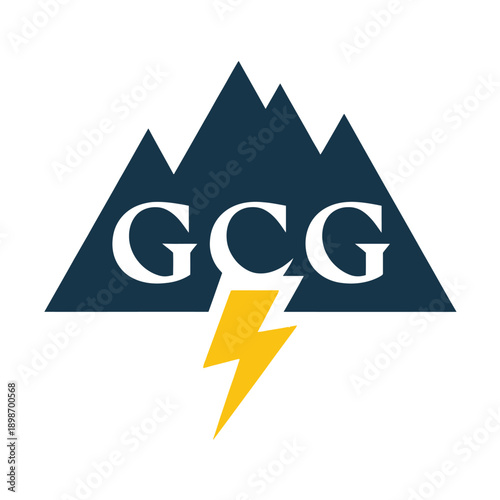 Modern logo design featuring mountains, lightning, and the letters gcg isolated on white background, Vector, illustration