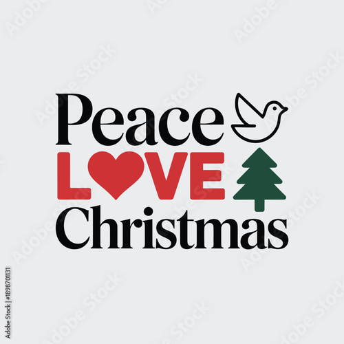 Peace and love are celebrated with a christmas tree and a dove in this festive graphic isolated on white background, Vector, illustration