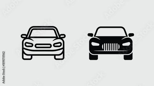 Comparison of two different car front views in minimalist black and white style isolated on white background, Vector, illustration
