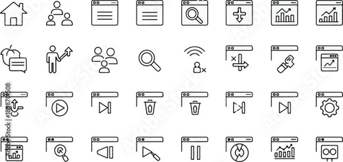 Vector set of web and business icons with symbols for technology communication office and internet use
