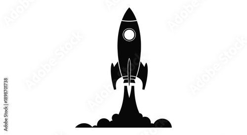 A striking black rocket ascends with fiery exhaust showcasing a minimalist design and bold contrast a captivating silhouette high quality