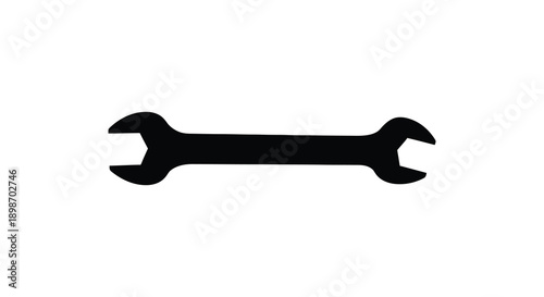 A stark black silhouette of an open end wrench is prominently displayed against a plain white background silhouette high quality professional