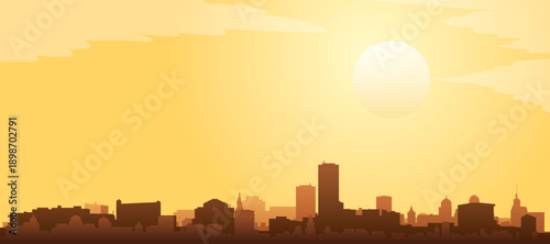 Golden yellow panoramic poster of the city skyline with misty background buildings and clouds of BUFFALO, UNITED STATES