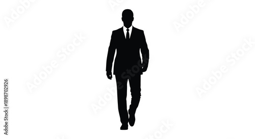 A sharply dressed man in a suit is depicted walking forward creating a striking dark silhouette high quality professional detailed