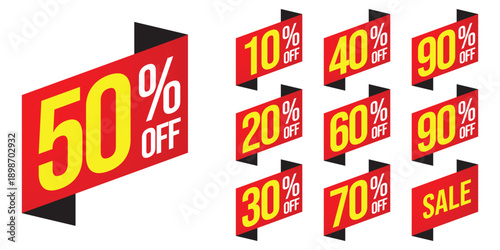 Sale discount percentage tags and signs 50 off vector illustration flat design