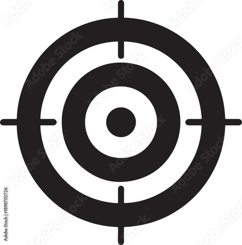 Black target symbol with crosshairs on white background bullseye