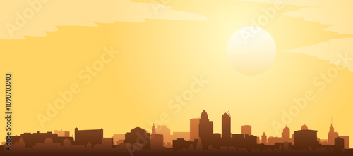 Golden yellow panoramic poster of the city skyline with misty background buildings and clouds of CHARLOTTE, UNITED STATES