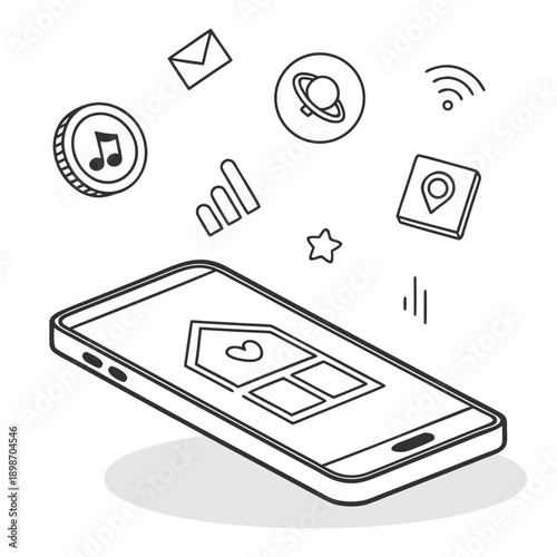 Smartphone with Floating App Icons, Modern Tech Concept