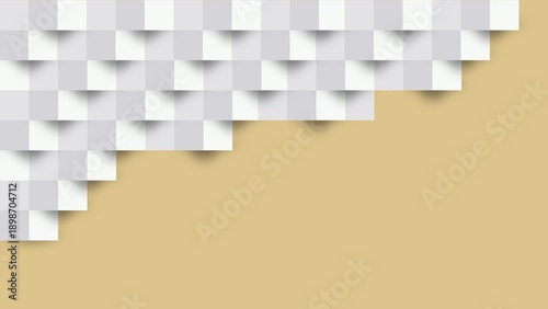 Abstract white paper background featuring a geometric 3d cube pattern and grey square texture for a professional business web banner template with blank copy space
